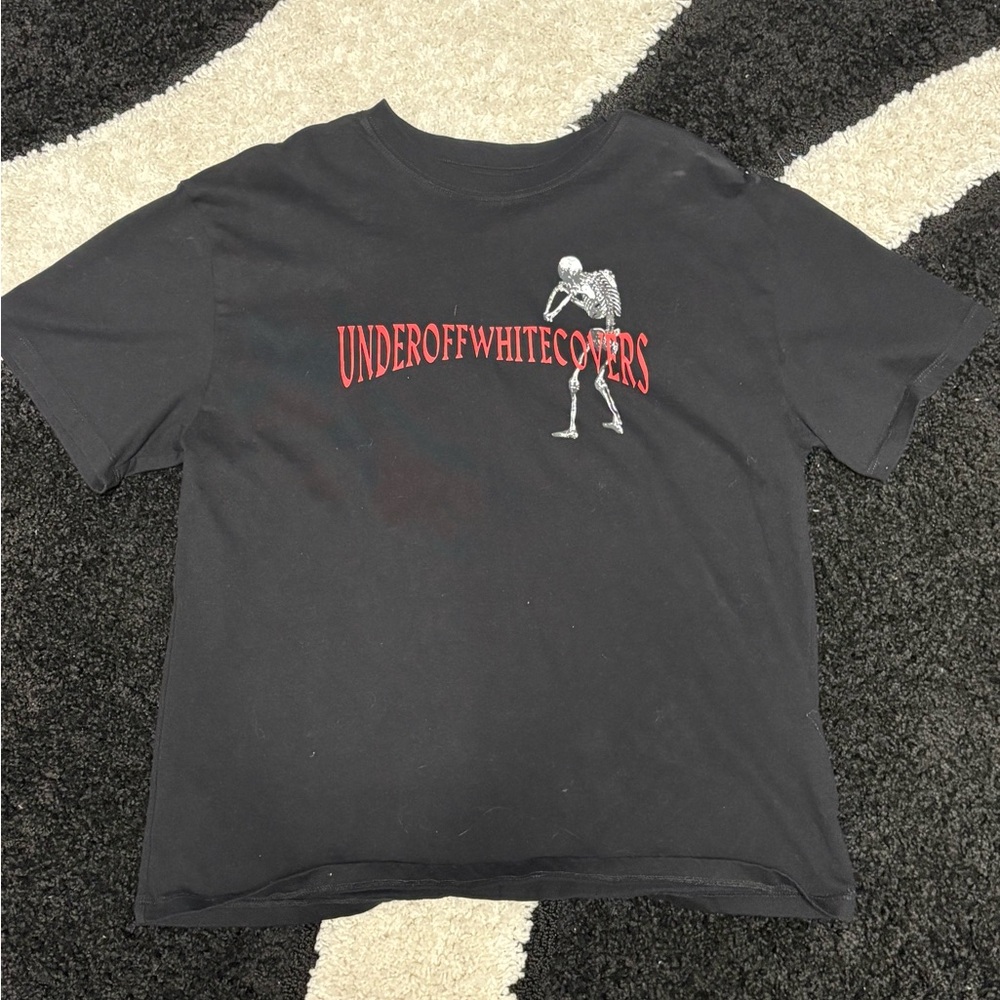 Black Off-White T-Shirt with Red Skeleton Design